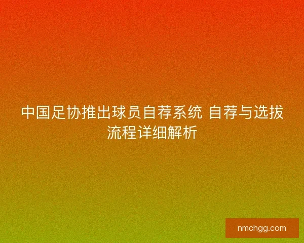 中国足协推出球员自荐系统 自荐与选拔流程详细解析